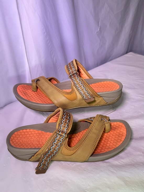 BareTraps Shoes - BareTraps Tan Slide Sandals with Orange Footbed and Braided Straps